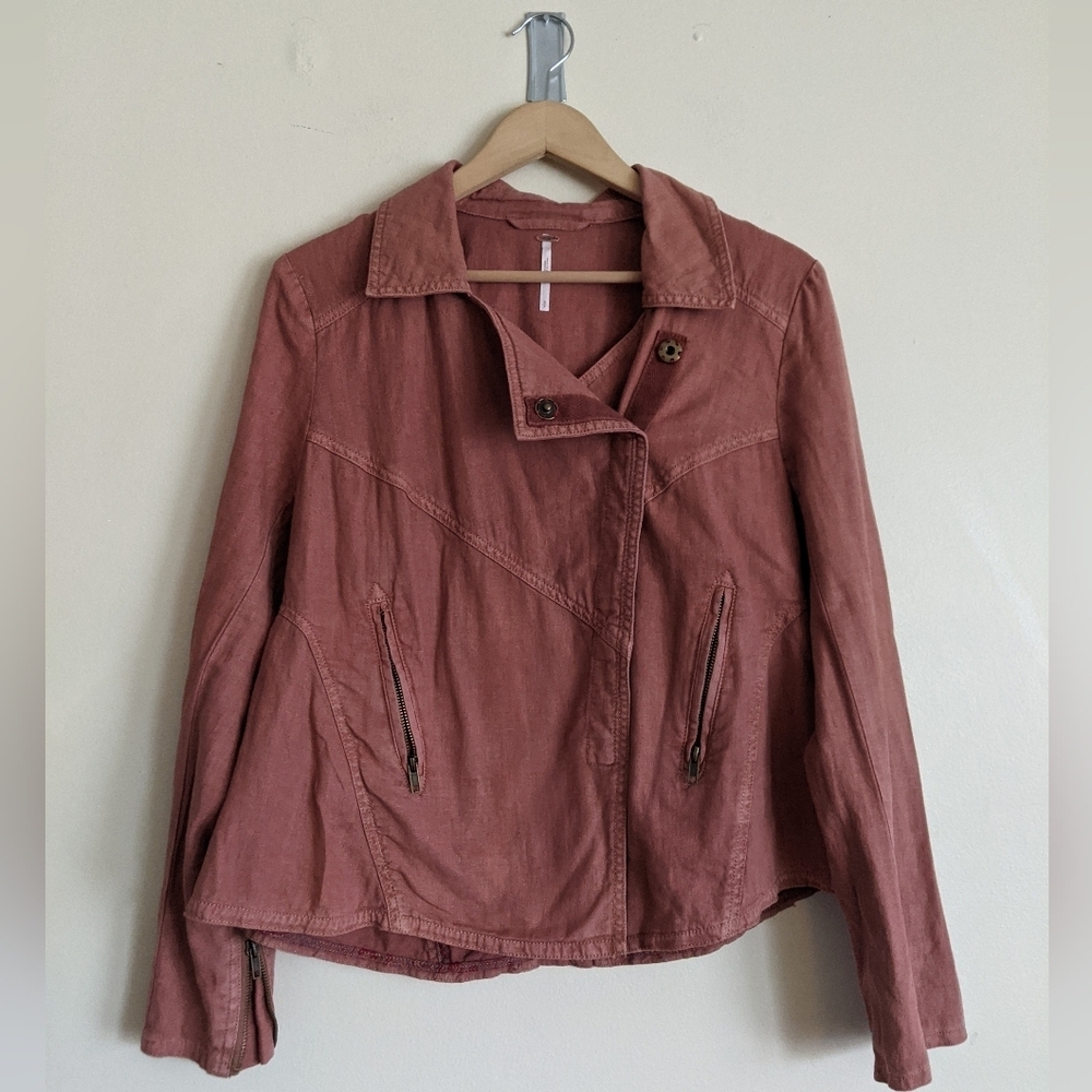 Free People Mauve Linen Blend Jacket – Chic & Versatile (Size S)
